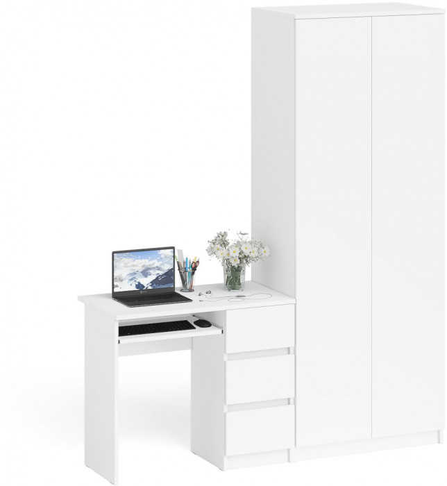 Мори компьютерный стол МС-6 правый + Шкаф МШ800.1, белый