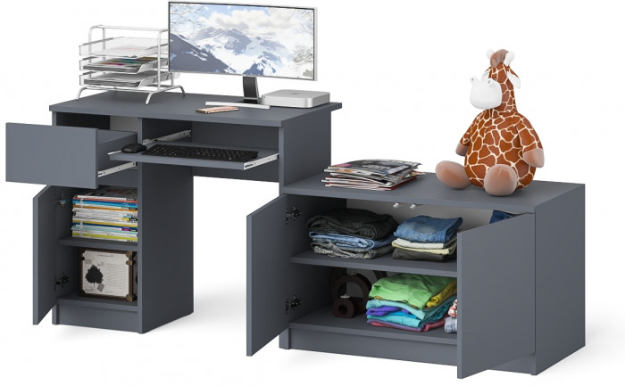 Мори Стол компьютерный МС-1 левый + Тумба МА900.1, цвет графит, ШхГхВ 180,4х50,4х76,6 см., выдвижной ящик слева, НЕ универсальная сборка