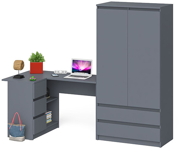 Мори Стол компьютерный МС-16 левый + Шкаф МШ900.1, цвет графит, ШхГхВ 214,8х84,9х179,6 см., выдвижные ящики слева, НЕ универсальная сборка