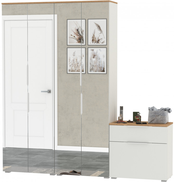 Октава Прихожая 24, белый шагрень/дуб крафт золотой/фасады МДФ белый шагрень