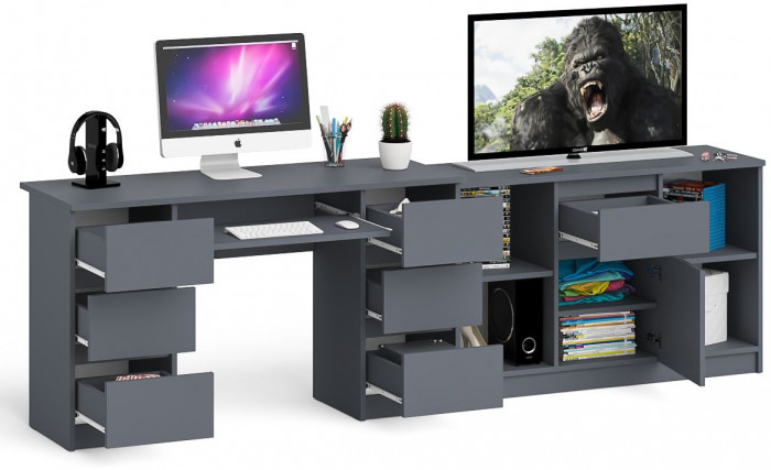Мори Стол компьютерный МС-2 + Тумба МТВ1204.1, цвет графит, ШхГхВ 255,8х50х76,6 см., универсальная сборка