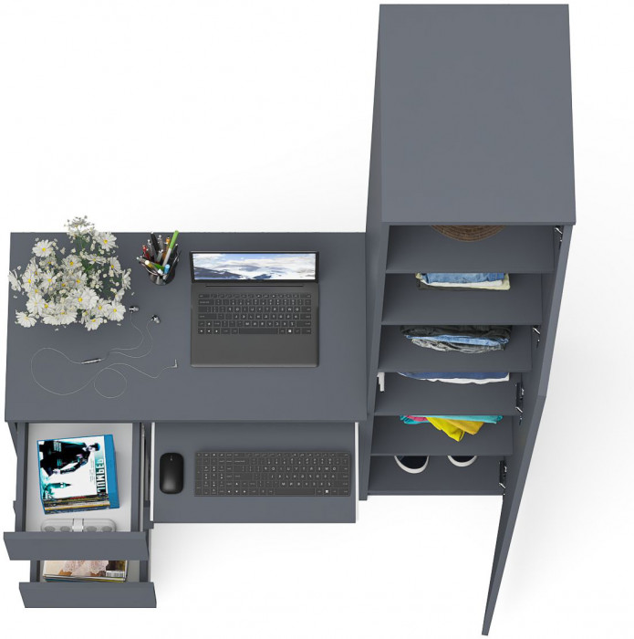 Мори Стол компьютерный МС-6 левый + Пенал МШ400.1, цвет графит, ШхГхВ 130,4х50,4х209,6 см., выдвижные ящики слева, НЕ универсальная сборка