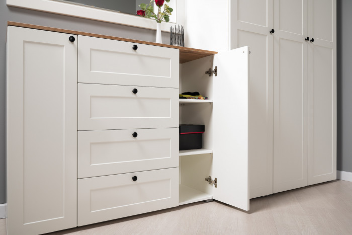 Остин Прихожая 59, белый шагрень/дуб крафт золотой