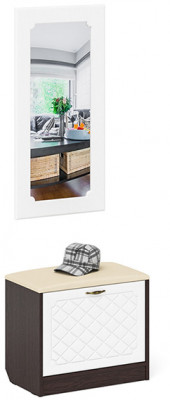 Прихожая П-6 Тумба + Зеркало, цвет венге/фасады МДФ белое дерево фрезеровка ромб, ШхГхВ 60х35х200 см.