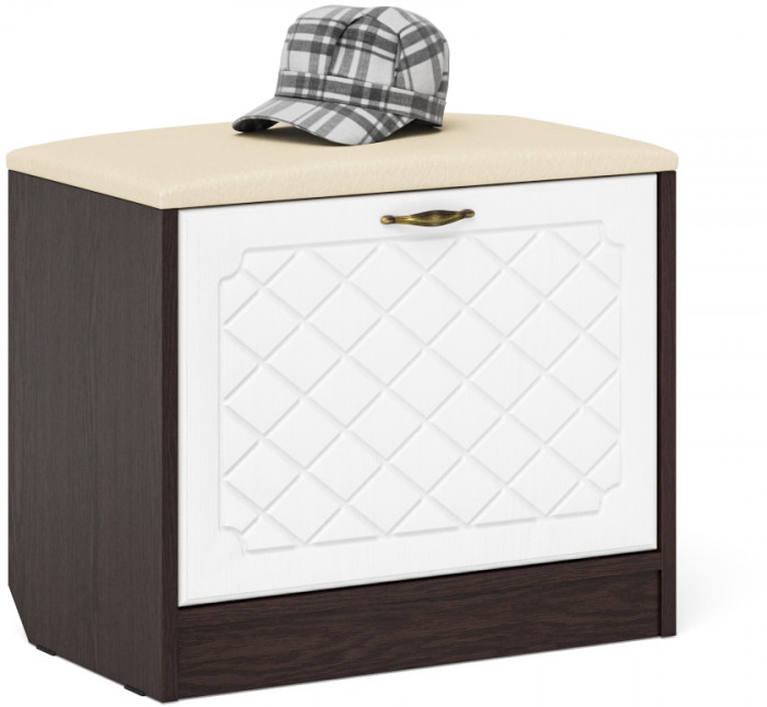 Прихожая П-6 Тумба + Зеркало, цвет венге/фасады МДФ белое дерево фрезеровка ромб, ШхГхВ 60х35х200 см.