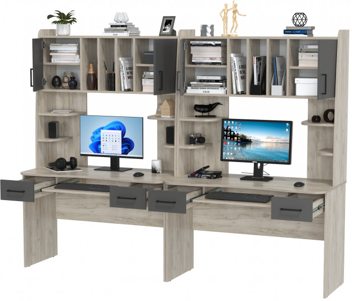 Два стола рабочих 6-0604дкс/граф Бета, дуб крафт серый/графит