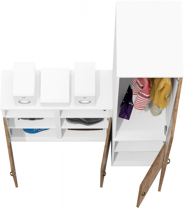 Лидер-8 Пенал МД 23Б + Тумба МД 3.19 + Тумба МД 3.19, белый шагрень/крафт золото