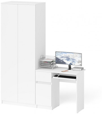 Мори компьютерный стол МС-1 левый + Шкаф МШ800.1, белый