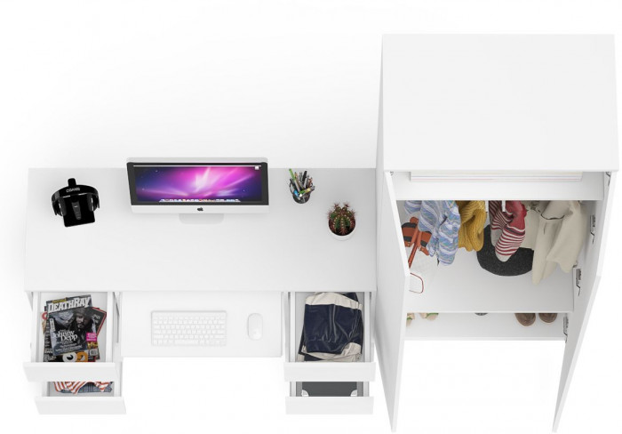 Мори компьютерный стол МС-2 + Шкаф МШ800.1, белый