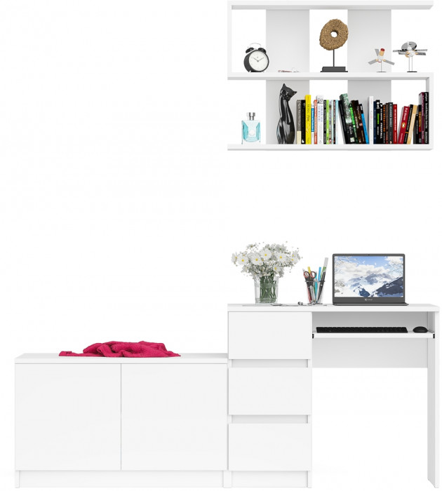 Мори компьютерный стол МС-6 левый + Тумба МА900.1 + Полка 900, белый