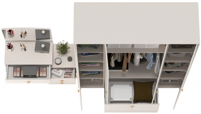 Афина Спальня Шкаф 4-х дверный + Трюмо, цвет кашемир серый, ШхГхВ 160х56,3х220 + 105х38,6х129 см., универсальная сборка