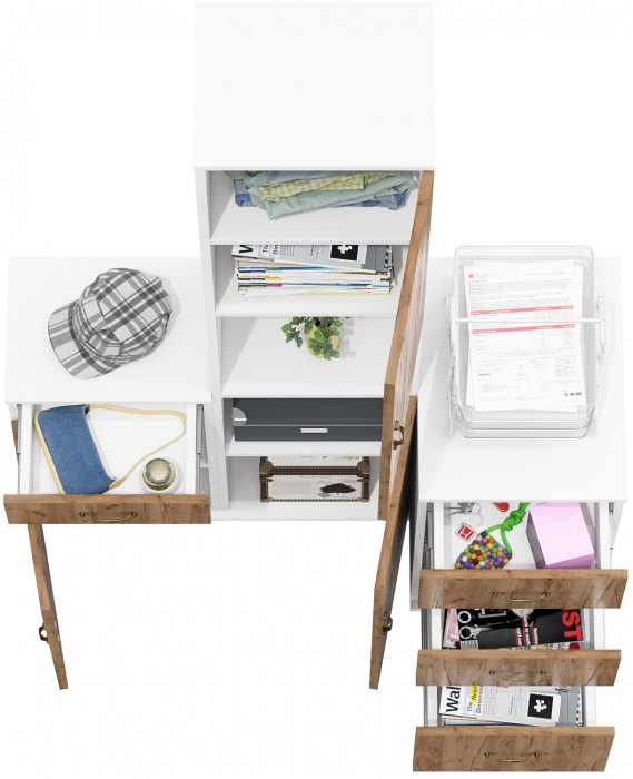 Лидер-8 Пенал + Тумба МД 3.15 + Тумба МД 3.16, белый шагрень/крафт золото