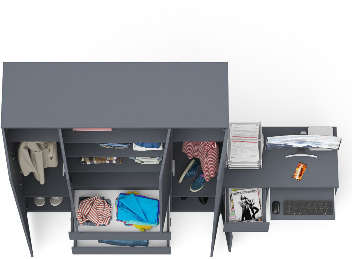 Мори компьютерный стол МС-1 левый + Шкаф МШ1600.1, графит