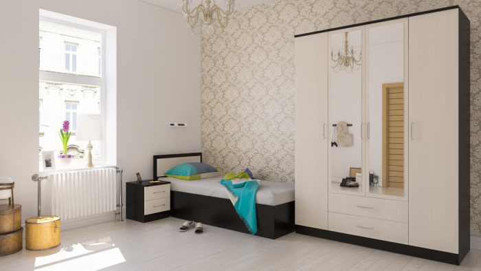 Фиеста Кровать 0900 + тумба, цвет венге/дуб лоредо, ШхГхВ 135х203,5х80 см., сп.м. 900х2000 мм., б/м, основание есть