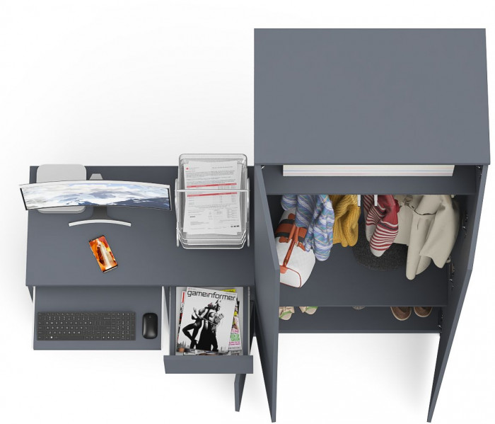 Мори компьютерный стол МС-1 правый + Шкаф МШ800.1, графит