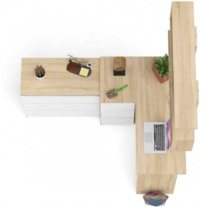 Мори компьютерный стол МС-16 левый + Комод МК800.1 + Полка 1200, дуб сонома/белый