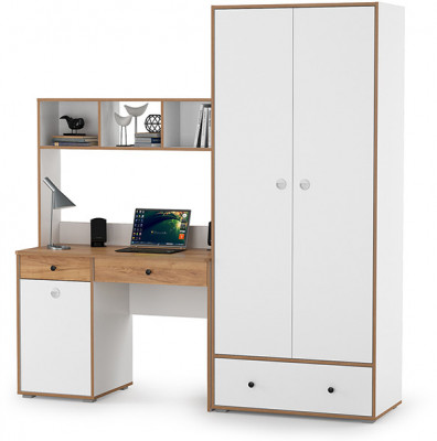 Вуди Компоновка № 20, цвет белый премиум/дуб крафт золотой, ШхГхВ 196х52,7х205 см., универсальная сборка