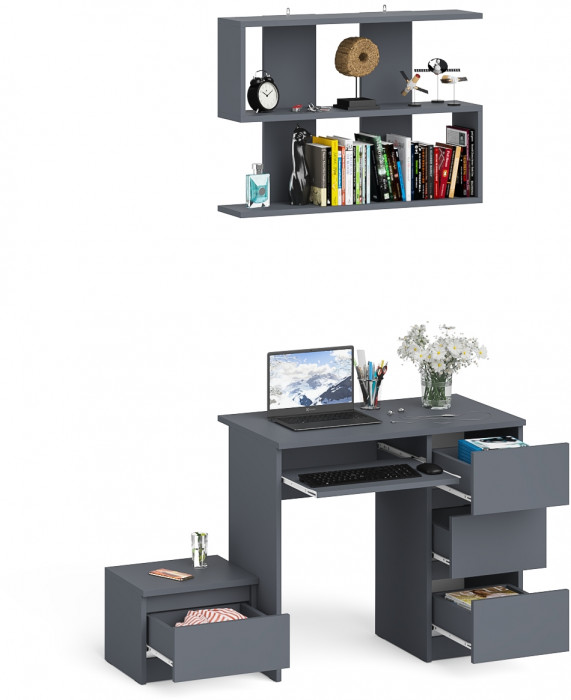 Мори компьютерный стол МС-6 правый + Тумба ТМП400.1 + Полка 900, графит