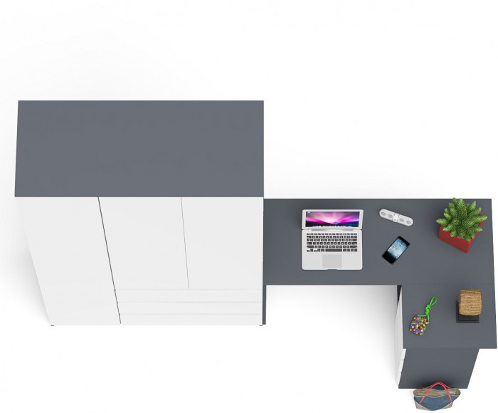 Мори Стол компьютерный МС-16 правый + Шкаф МШ1200.1, цвет графит/белый, ШхГхВ 244,8х84,9х209,6 см., выдвижные ящики справа, НЕ универсальная сборка