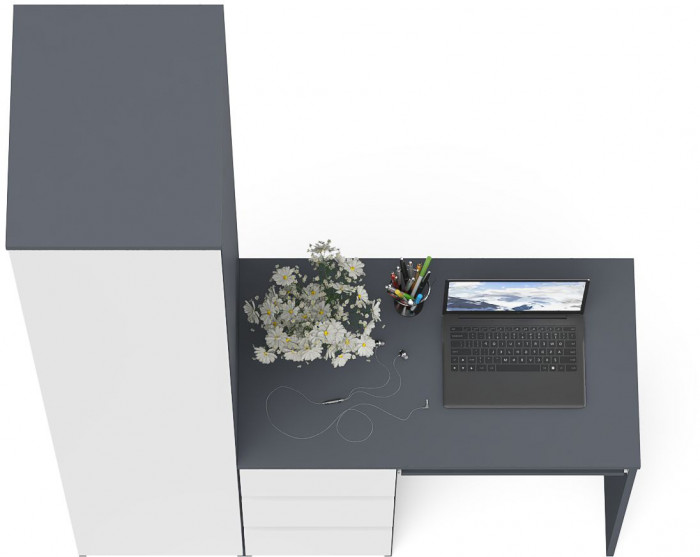 Мори Стол компьютерный МС-6 левый + Пенал МШ400.1, цвет графит/белый, ШхГхВ 130,4х50,4х209,6 см., выдвижные ящики слева, НЕ универсальная сборка