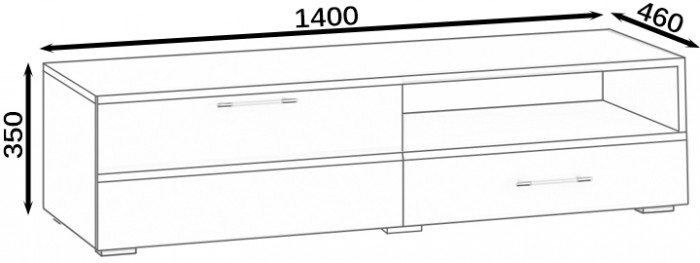 Тумба под ТВ Ларго 1, корпус венге/фасады МДФ чёрный глянец