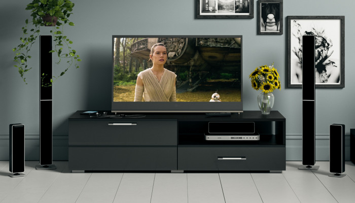 Тумба под ТВ Ларго 1, корпус венге/фасады МДФ чёрный глянец