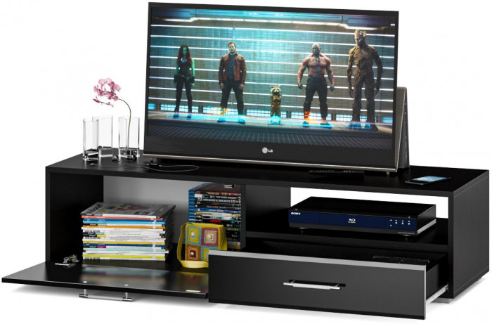 Тумба под ТВ Ларго 1, корпус венге/фасады МДФ чёрный глянец