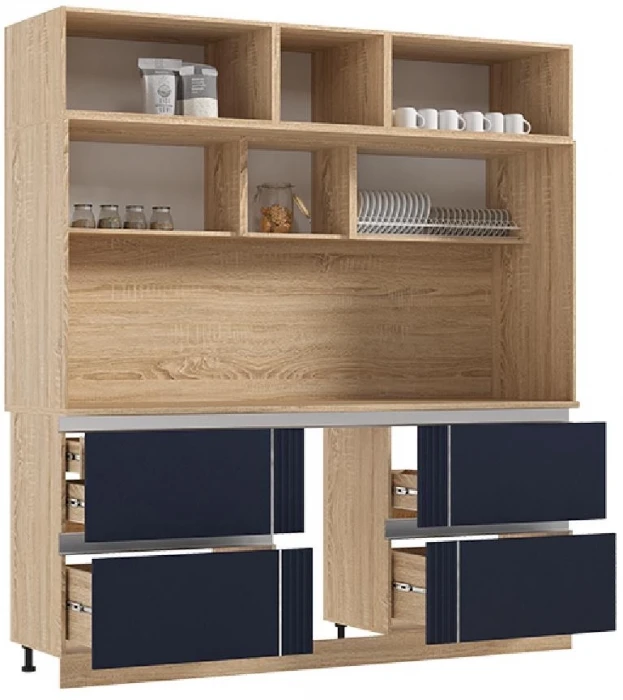 Кухня МДФ Карина Центральная секция 2050 (с местом под посудомойку) Пластер Индиго/Сонома