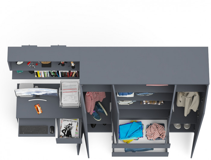 Мори компьютерный стол МС-1 правый + Шкаф МШ1600.1 + Полка 900, графит