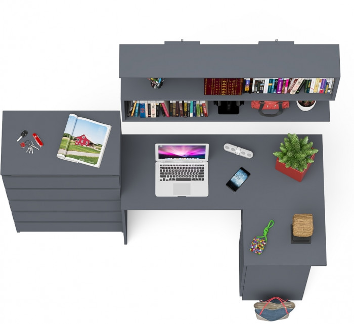 Мори компьютерный стол МС-16 правый + Комод МК700.5 + Полка 1200, графит