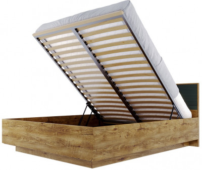 Кровать 160х200 с подъемным основанием "Монтале" - Дуб канзас/Зеленый матовый