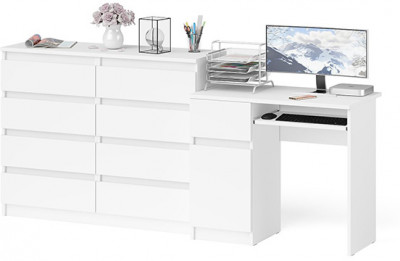 Мори компьютерный стол МС-1 левый + Комод МК1200.8, белый