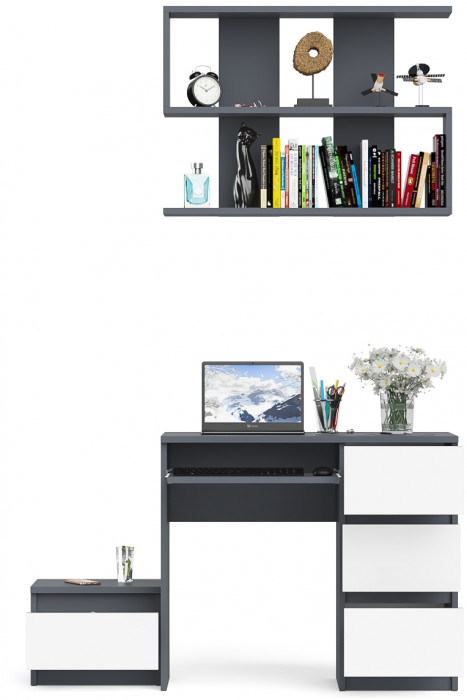 Мори компьютерный стол МС-6 правый + Тумба ТМП400.1 + Полка 900, графит/белый
