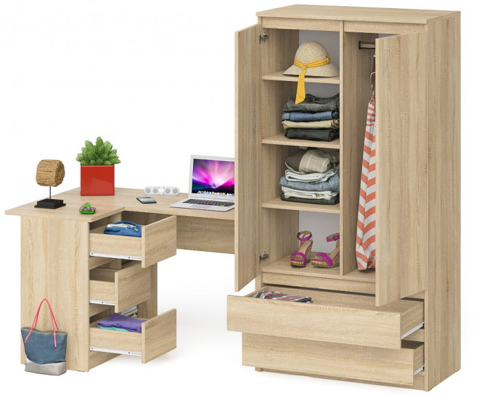 Мори Стол компьютерный МС-16 левый + Шкаф МШ900.1, цвет дуб сонома, ШхГхВ 214,8х84,9х179,6 см., выдвижные ящики слева, НЕ универсальная сборка