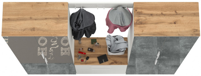 Октава Прихожая 26, белый шагрень/дуб крафт золотой/фасады МДФ белый шагрень