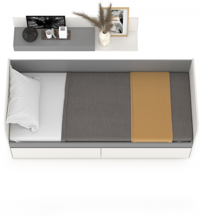 Торонто 11.39 Кровать + 16.475 Полка, белый шагрень/стальной серый