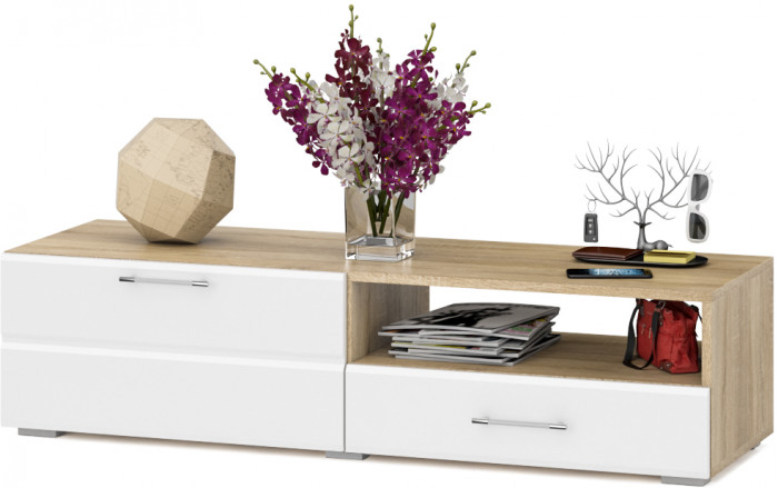 Тумба под ТВ Ларго 1, корпус дуб сонома/фасады МДФ белый глянец