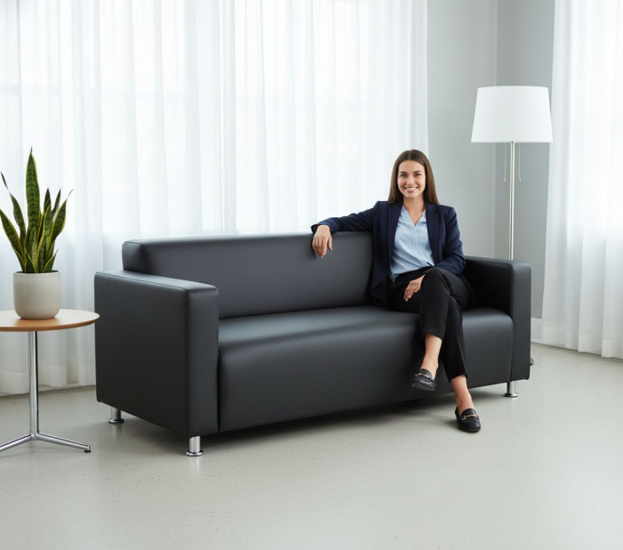 Диван прямой Томи, 180х78х75 см, экокожа, темно-серый