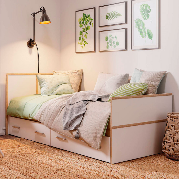 "Сакура" кровать 0,9м ЛИТ (1050х860х2034) дуб сонома/белый