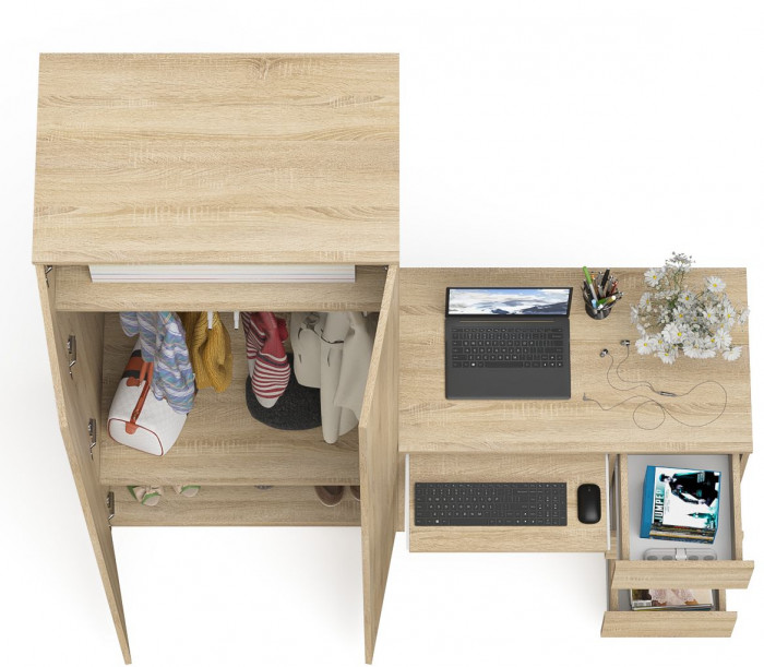 Мори компьютерный стол МС-6 правый + Шкаф МШ800.1, дуб сонома