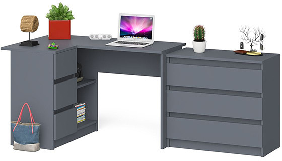 Мори компьютерный стол МС-16 левый + Комод МК800.1, графит