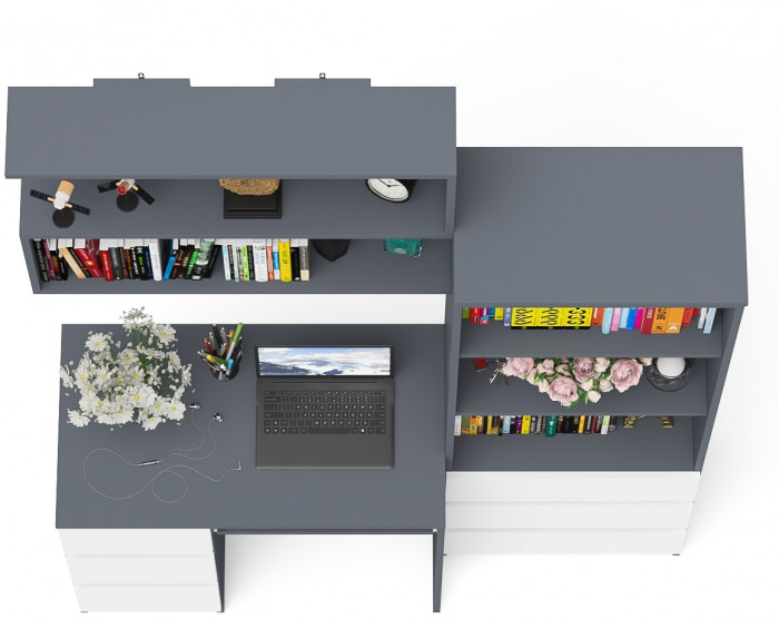 Мори компьютерный стол МС-6 левый + Стеллаж МСТ600.3 + Полка 900, графит/белый