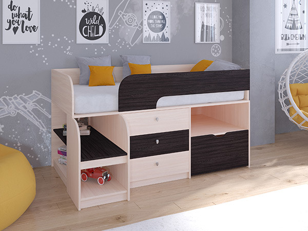 Кровать чердак Астра 9 V5 Дуб молочный/Венге