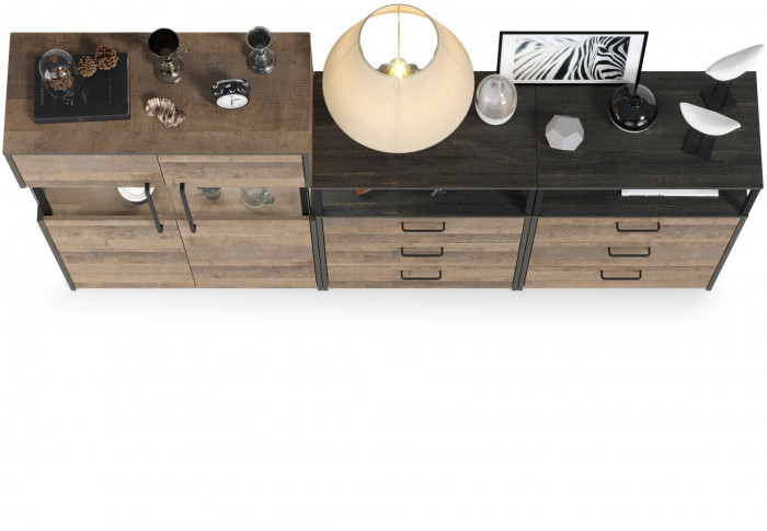 Трувор 13.306 Комод с витриной + 13.307.02 Комод с ящиками + 13.307.02 Комод с ящ., дуб гранж песочный/интра