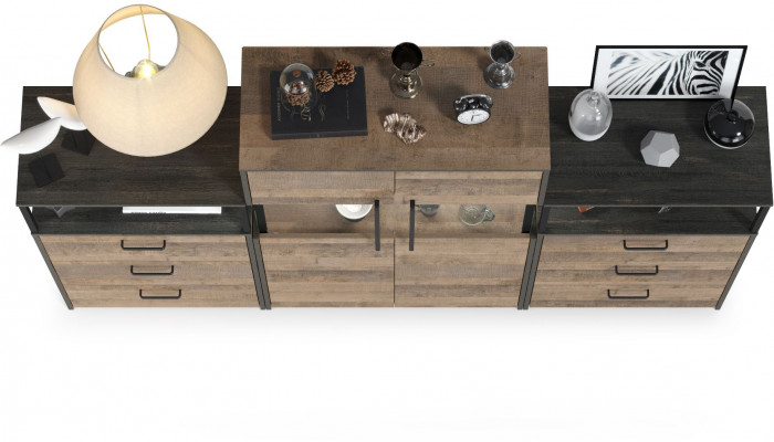 Трувор 13.306 Комод с витриной + 13.307.02 Комод с ящиками + 13.307.02 Комод с ящ., дуб гранж песочный/интра