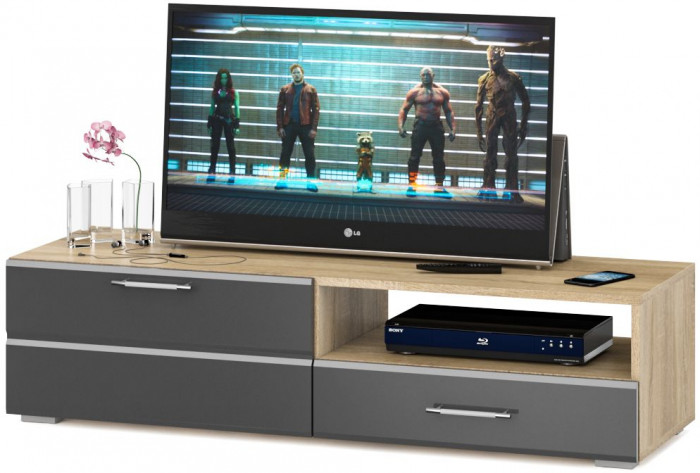 Тумба под ТВ Ларго 1, корпус дуб сонома/фасады МДФ графитово-серый глянец