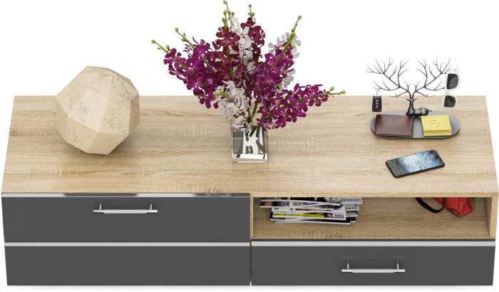 Тумба под ТВ Ларго 1, корпус дуб сонома/фасады МДФ графитово-серый глянец