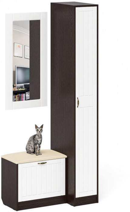 Прихожая П-6 Компоновка № 40, цвет венге/фасады МДФ белое дерево фрезеровка прованс, ШхГхВ 90х50х210 см., универсальная сборка