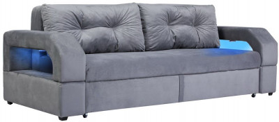 Диван-еврокнижка Манчестер, пружинный блок, 150х195, подсветка, велюр серый