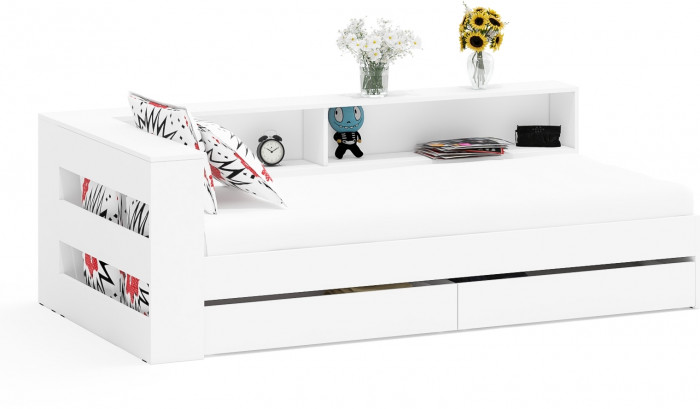 Ксения Кровать с ящиками 0900 + прикроватный блок, белый